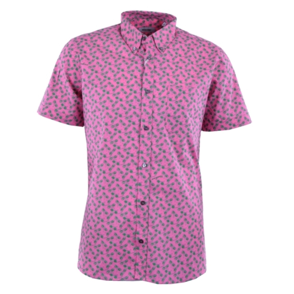 Moschino Short Sleeves Sunglasses Print Pink Green Men's Size 40 15 3/4 NWT